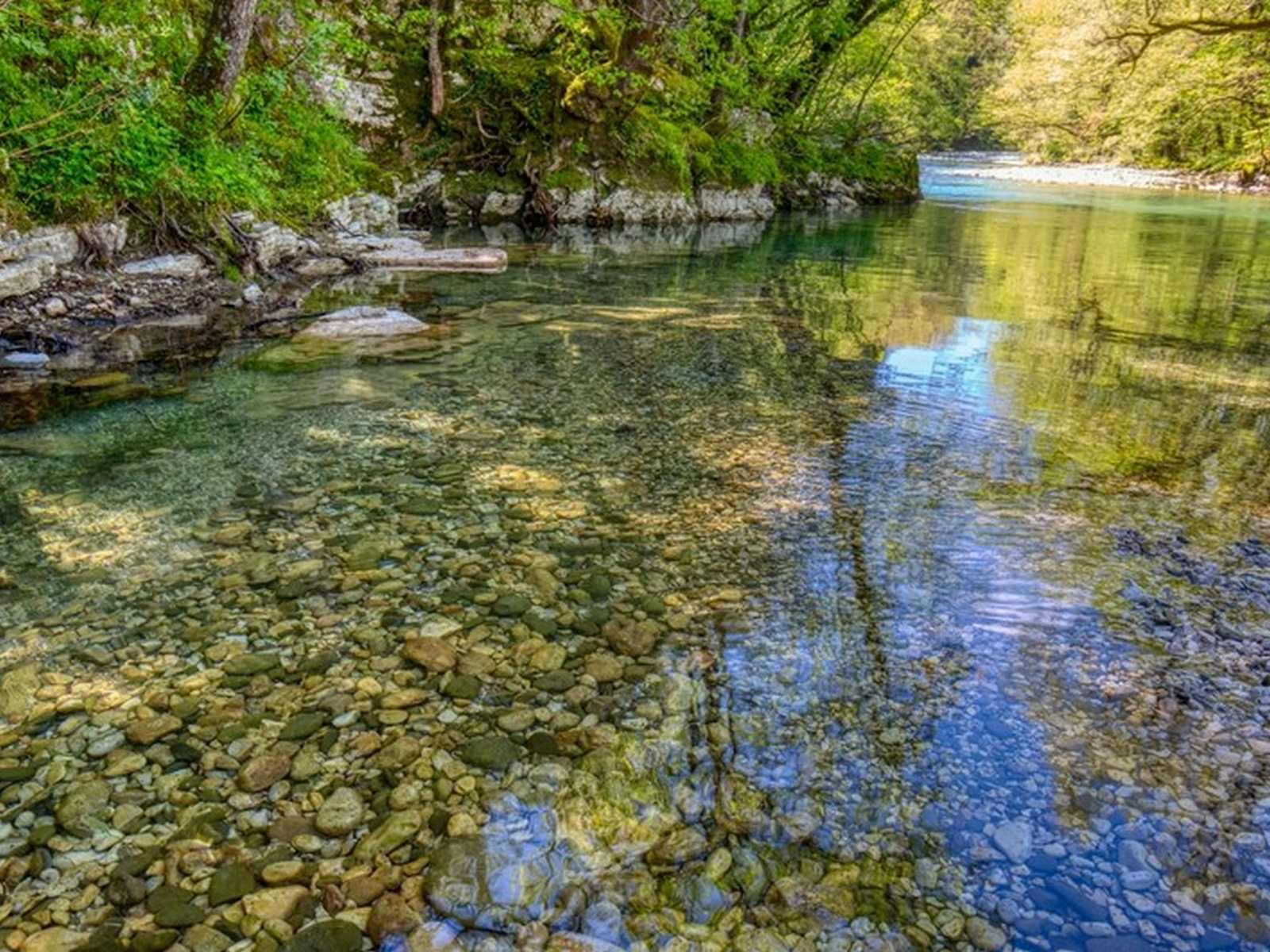 בטיול בצפון יוון עם ילדים אפשר למצוא נהרות צלולים ונופים ירוקים כמו בתמונה